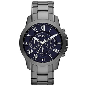 Buy Shop Fossil Grant Chronograph Blue Dial Grey Steel Strap Watch for Men - FS4831 USA Online