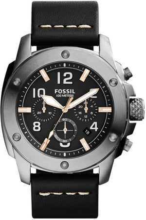 Buy Shop Fossil Modern Machine Chronograph Black Dial Black Leather Strap Watch for Men - FS4928 USA Online