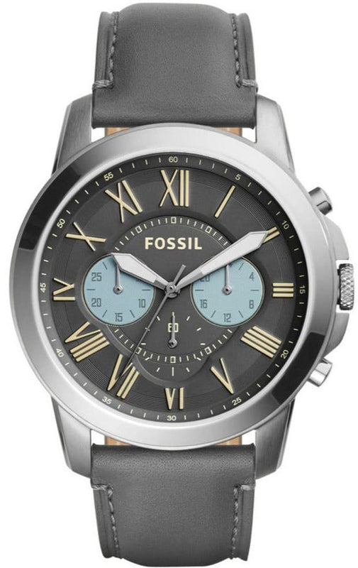 Buy Shop Fossil Grant Chronograph Gunmetal Grey Dial Grey Leather Strap Watch for Men - FS5183 USA Online