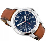 Buy Shop Fossil Grant Chronograph Blue Dial Brown Leather Strap Watch for Men - FS5210 USA Online