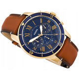 Buy Shop Fossil Grant Sport Chronograph Blue Dial Brown Leather Strap Watch for Men - FS5268 USA Online