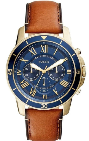 Buy Shop Fossil Grant Sport Chronograph Blue Dial Brown Leather Strap Watch for Men - FS5268 USA Online