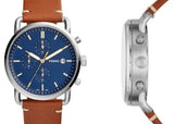 Buy Shop Fossil The Commuter Blue Dial Brown Leather Strap Watch for Men - FS5401 USA Online