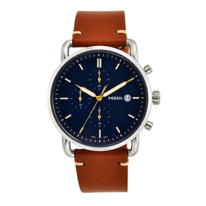 Buy Shop Fossil The Commuter Blue Dial Brown Leather Strap Watch for Men - FS5401 USA Online