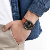 Buy Shop Fossil Goodwin Luggage Chronograph Black Dial Brown Leather Strap Watch for Men - FS5501 USA Online