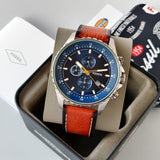 Buy Shop Fossil Dillinger Luggage Chronograph Blue Dial Brown Leather Strap Watch for Men - FS5675 USA Online