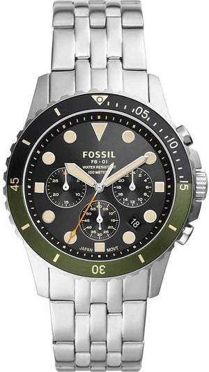 Buy Shop Fossil FB-01 Chronograph Black Dial Silver Steel Strap Watch for Men - FS5864 USA Online