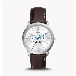 Buy Shop Fossil Neutra Minimalist Moonphase Silver Dial Brown Leather Strap Watch for Men - FS5905 USA Online