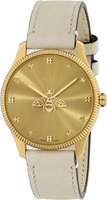 Buy Shop Gucci G Timeless Quartz Gold Dial Beige Leather Strap Watch For Women - YA1264180 USA Online