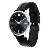 Movado Ultra Slim Black Dial Black Leather Strap Watch For Men - 0607086