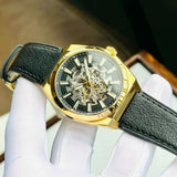 Buy Shop Fossil Everett Automatic Skeleton Black Dial Black Leather Strap Watch for Men - ME3208 USA Online