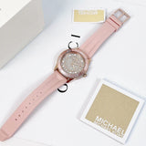 Buy Shop Michael Kors Runway Three Hand Crystal Pave Dial Pink Rubber Strap Watch For Women - MK6854 USA Online