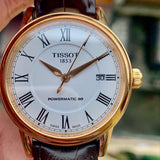 Buy Shop Tissot T Classic Carson Powermatic 80 White Dial Brown Leather Strap Watch for Men - T085.407.36.013.00 USA Online
