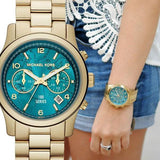 Buy Shop Michael Kors Runway Hunger Stop100 Series Blue Dial Gold Steel Strap Watch for Women - MK5815 USA Online