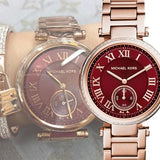 Buy Shop Michael Kors Skylar Maroon Dial Rose Gold Steel Strap Watch for Women - MK6086 USA Online