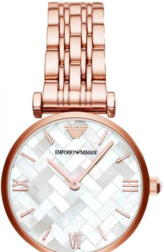 Buy Shop Emporio Armani Mother of Pearl Dial Rose Gold Steel Strap Watch For Women - AR11110 USA Online