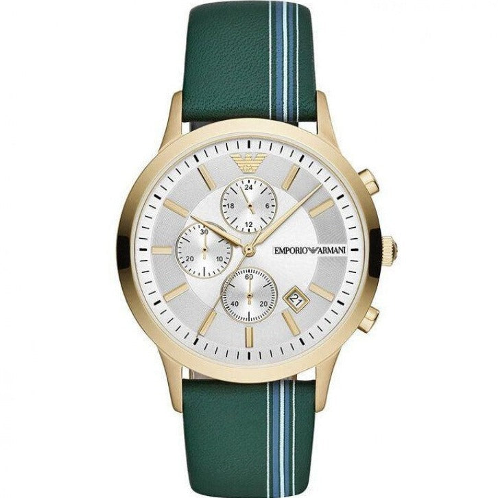 Buy Shop Emporio Armani Renato Chronograph Silver Dial Green Leather Strap Watch For Men - AR11233 USA Online