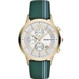 Buy Shop Emporio Armani Renato Chronograph Silver Dial Green Leather Strap Watch For Men - AR11233 USA Online