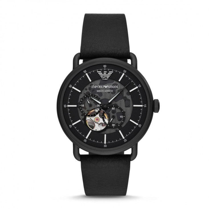 Buy Shop Emporio Armani Aviator Chronograph Black Dial Black Leather Strap Watch For Men - AR60028 USA Online