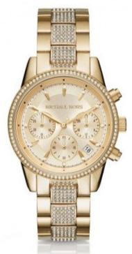 Buy Shop Michael Kors Ritz Chronograph Gold Dial Gold Steel Strap Watch For Women - MK6484 USA Online