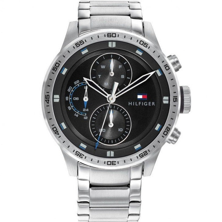 Buy Shop Tommy Hilfiger Trent Quartz Black Dial Silver Steel Strap Watch For Men - 1791805 USA Online