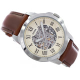 Buy Shop Fossil Grant Automatic Beige Skeleton Dial Brown Leather Strap Watch for Men - ME3099 USA Online
