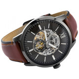 Buy Shop Fossil Townsman Automatic Skeleton Black Dial Brown Leather Strap Watch for Men - ME3181 USA Online