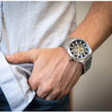 Buy Shop Fossil Everett Automatic Skeleton Blue Dial Silver Steel Strap Watch for Men - ME3220 USA Online