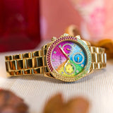 Guess Confetti Chronograph Rainbow Dial Gold Steel Strap Watch For Women - GW0483L4