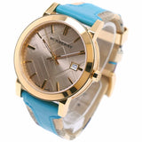 Burberry Heritage Gold Dial Blue Leather Strap Watch for Women - BU9112