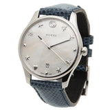 Buy Shop Gucci G-Timeless Signature Mother of Pearl Silver Dial Blue Leather Strap Watch For Women - YA1264049 USA Online