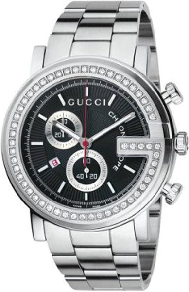 Buy Shop Gucci G Chrono Diamonds Black Dial Silver Steel Strap Watch For Men - YA101324 USA Online