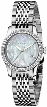 Buy Shop Gucci G Timeless Diamonds Mother of Pearl Dial Silver Mesh Bracelet Watch For Women - YA126508 USA Online