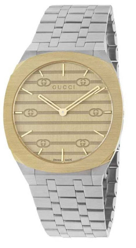 Buy Shop Gucci 25H Quartz Gold Dial Silver Steel Strap Watch for Men - YA163405 USA Online