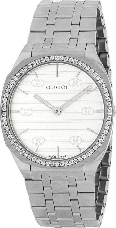 Buy Shop Gucci 25H Quartz Diamonds Silver Dial Silver Steel Strap Watch for Women - YA163401 USA Online