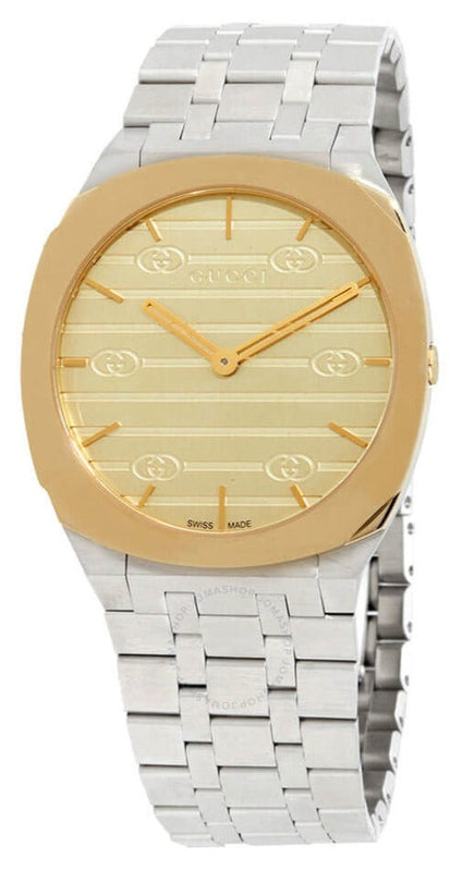 Buy Shop Gucci 25H Quartz Gold Dial Silver Steel Strap Watch for Women - YA163403 USA Online