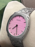 Buy Shop Gucci 25H Quartz Pink Dial Silver Steel Strap Watch for Women - YA163410 USA Online