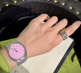 Buy Shop Gucci 25H Quartz Pink Dial Silver Steel Strap Watch for Women - YA163410 USA Online