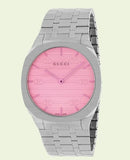 Buy Shop Gucci 25H Quartz Pink Dial Silver Steel Strap Watch for Women - YA163410 USA Online
