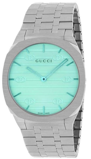 Buy Shop Gucci 25H Quartz Turquoise Dial Silver Steel Strap Watch For Women - YA163409 USA Online