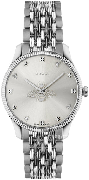 Buy Shop Gucci G Timeless Quartz Silver Dial Silver Steel Strap Watch For Women - YA1264153 USA Online