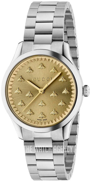 Buy Shop Gucci G Timeless Quartz Gold Dial Silver Steel Strap Watch for Women - YA1265035 USA Online