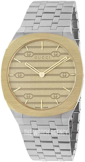 Buy Shop Gucci 25H Quartz Gold Dial Silver Steel Strap Watch for Men - YA163405 USA Online