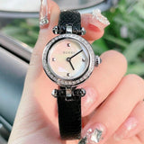 Buy Shop Gucci Diamantissima Diamonds Mother of Pearl Dial Black Leather Strap Watch For Women - YA141511 USA Online