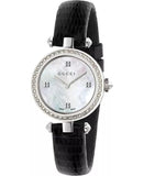 Buy Shop Gucci Diamantissima Diamonds Mother of Pearl Dial Black Leather Strap Watch For Women - YA141511 USA Online