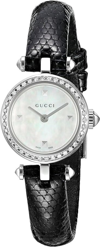 Buy Shop Gucci Diamantissima Diamonds Mother of Pearl Dial Black Leather Strap Watch For Women - YA141511 USA Online
