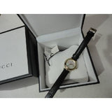 Buy Shop Gucci Diamantissima Mother of Pearl Dial Black Leather Strap Watch For Women - YA141505 USA Online