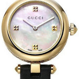 Buy Shop Gucci Diamantissima Mother of Pearl Dial Black Leather Strap Watch For Women - YA141505 USA Online