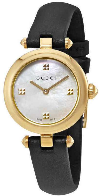 Buy Shop Gucci Diamantissima Mother of Pearl Dial Black Leather Strap Watch For Women - YA141505 USA Online