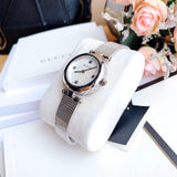 Buy Shop Gucci Diamantissima Quartz Diamonds Mother of Pearl Dial Silver Mesh Bracelet Watch for Women - YA141504 USA Online